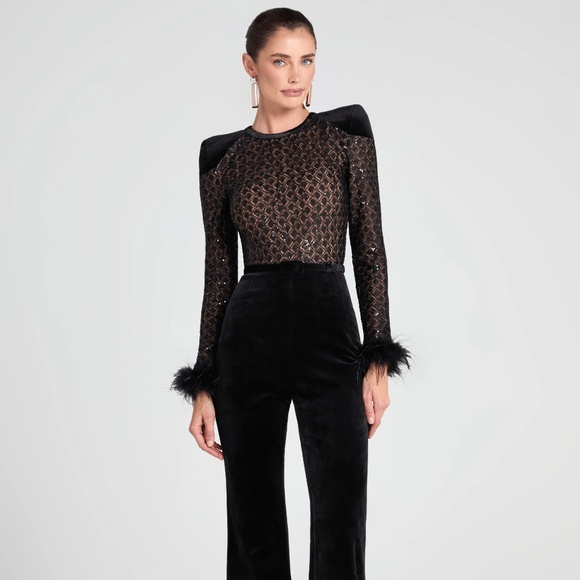 NWT Nadine Merabi Monique Black Jumpsuit - US 8 - Picture 1 of 7